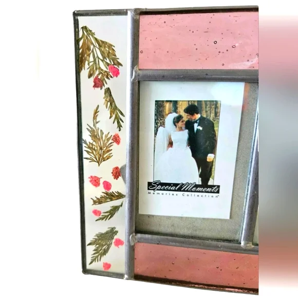 VTG Special Moments Pressed Flower Pink 7.5"x6" Stained Glass Picture Frame - Picture 5 of 7
